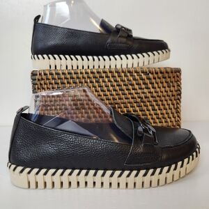 Bottero Twister Black Leather Buckle Trim Slip On Loafer NWOT